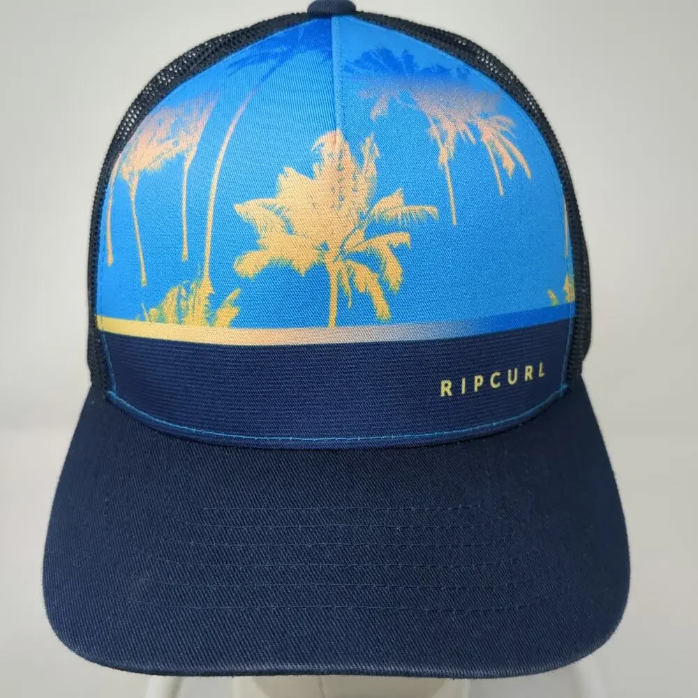 Rip Curl Trucker Hat Blue One Size Snapback Palm Tree Sunset Surf Mesh Back